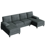 JY QAQA Sectional Couche with Soft Cushion, U-Shaped Sofa with Double Chaise, 4-Seat Linen Fabric Sofa Sets for Living Room, Apartment, Grey JY QAQA PET