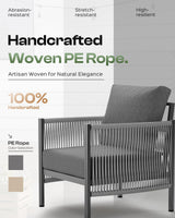 Oasbira Aluminum Outdoor Patio Furniture Set, HDPE Rope 4 Piece Modern Sectional Conversation Sets with Dual-Layer Coffee Table, All Weather Patio Couch Set with Thick Cushions, Gray Frame, Charcoal Oasbira