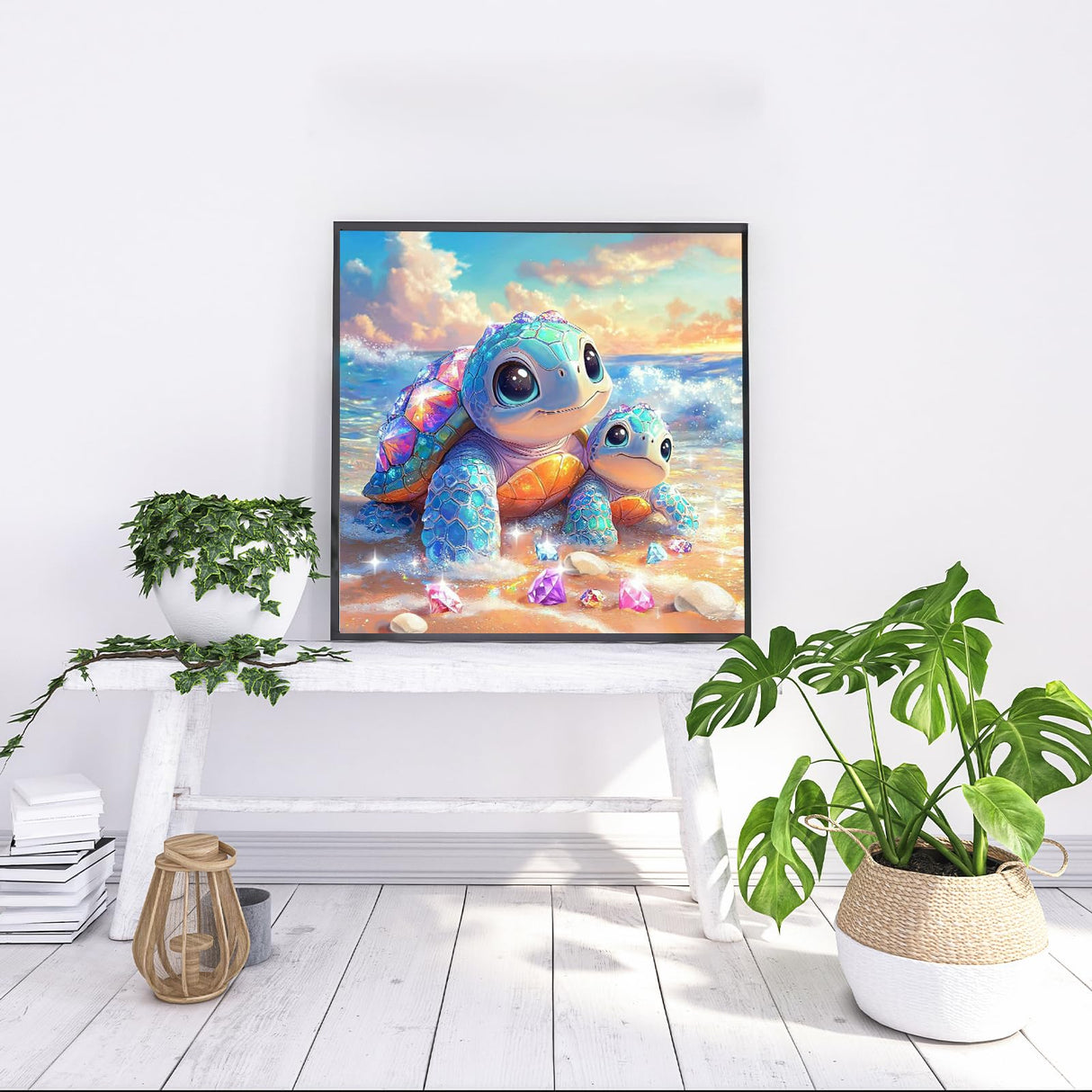Possoco Sea Turtle Diamond Art Kits for Adults Beginner, Beach Cute Turtles 5D Diamond Painting Kits for Adults, DIY Round Full Drill Gem Art Painting and Crafts for Gift Home Wall Decor 14x14 Inch Possoco