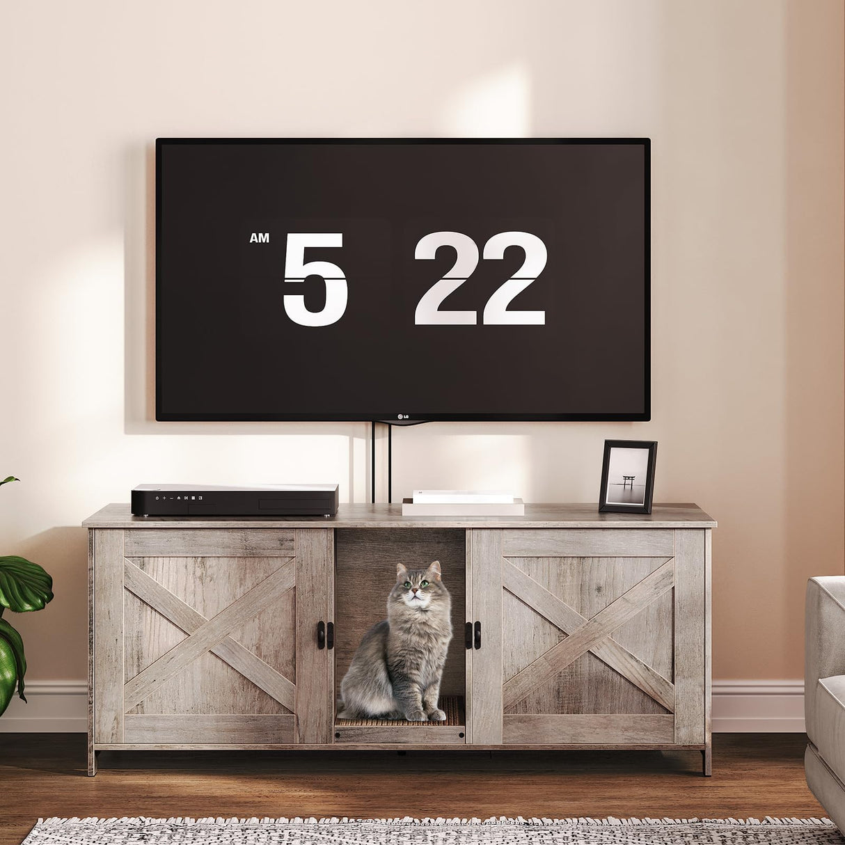 MAHANCRIS Cat Litter Box Enclosure for 2 Cats, 47.2" Hidden Cat Litter Box Furniture with Double Room, Wooden Cat Washroom Cabinet with Scratching Board, Indoor Cat House End Table, Greige CWHG1201 MAHANCRIS