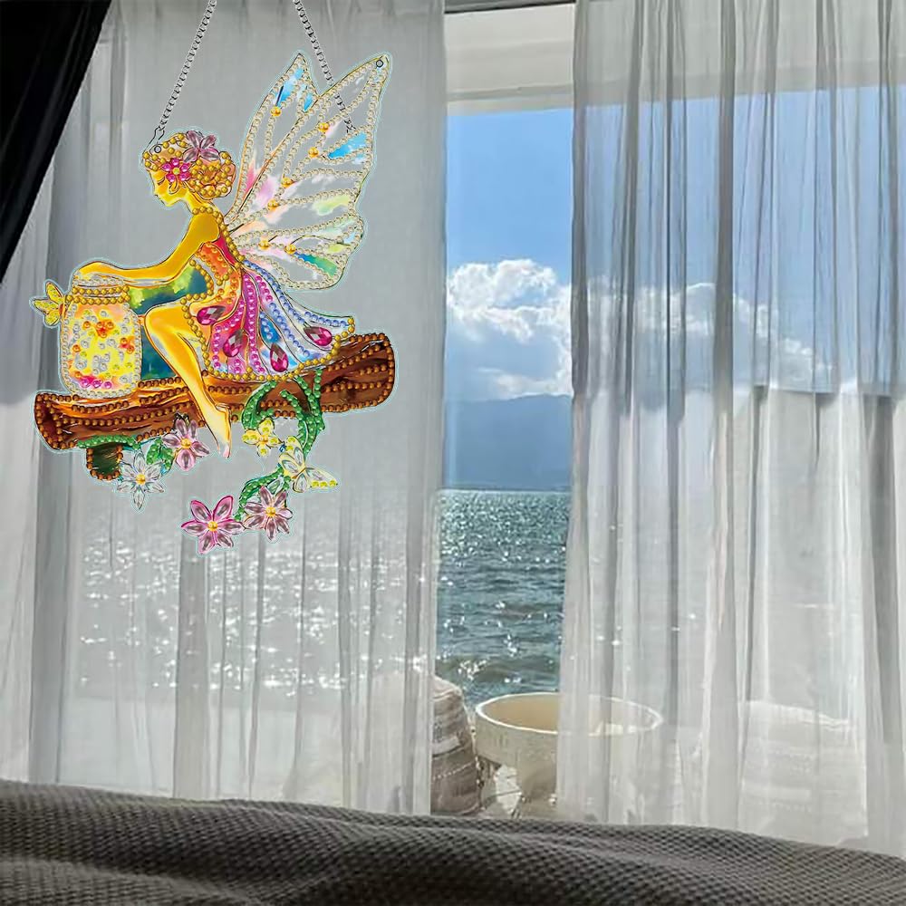 hyzsj DIY Hanging Diamond Art Pendant Painting Kit,Acrylic 5D Fairy Painting Window Pendants, Special Crystal Gem Craft Painting Kit Ornament 8.3x9.4inch hyzsj