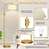 【Upgraded】 Dimmable Gold Floor Lamp, 1200 Lumens LED Bulb Included, Arc Floor Lamps for Living Room Modern Standing Lamp with Linen Shade, Tall Lamp for Living Room Bedroom Office Reading Room Nursery Nintiue