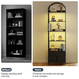 Turosur Arched Bookshelf with 3 Drawers & LED Lights, 83" Tall Narrow Bookcase with Open Shelves, 6 Tier Industrial Bookshelf for Living Room, Bedroom, Study, Black Turosur