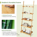 Tangkula 5-Tier Ladder Shelf Bookcase, Bamboo 72”H Wall-Leaning Bookshelf with Baffles and Anti-Tipping Kits, Plant Stand for Living Room Bathroom Home Office Decor, Ladder Bookshelf, Natural Tangkula