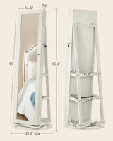 SONGMICS 360° Swivel Jewelry Cabinet, Lockable Jewelry Organizer with Full-Length Mirror, Rear Storage Shelves, Interior Mirror, Jewelry Armoire, Gift Idea, White with Gray Wood Grain UJJC006W01 SONGMICS