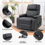 Power Lift Recliner Chair for Elderly, Electric Stand Assist Reclining Chair with Massage and Heat Function, Leather Living Room Furniture, Comfy Single Sofa with Cup Holders, Side Pockets, Black BRTHORY