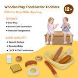 WOODENFUN Wooden Breakfast Toy Food Playset,Kids Pretend Play Food Kitchen Accessories with Storage Basket,Toddlers Fake Food Gift for Boys and Girls 2 Years Old Up WOODENFUN