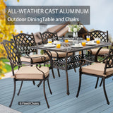 AIWOEN 7-Piece Cast Aluminum Patio Furniture, Patio Dining Set for 6 Include 59" Rectangular Outdoor Dining Table and 6 Stackable Chairs with Cushions & Umbrella Hole (Bronze) AIWOEN