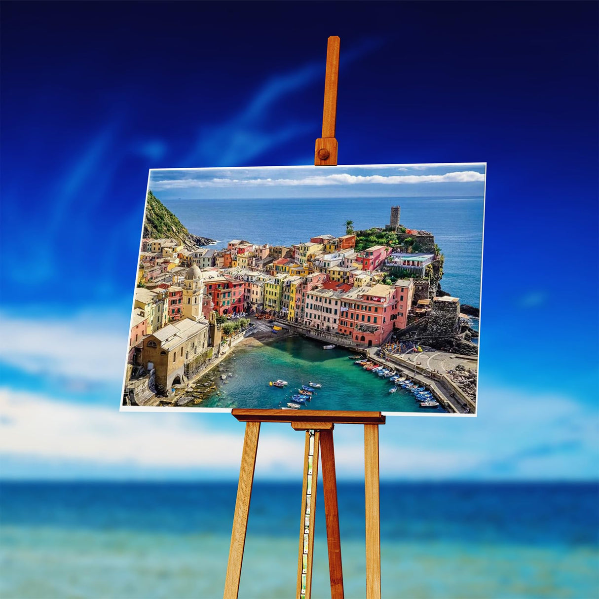 Paint by Number Kit for Adult DIY Oil Painting Paint by Number Ocean Coastal Seaside Scene Island Italy Cinque Terre Blue Sky Cloud DIY Acrylic Painting Arts Craft Canvas Home Wall Decor 16x20inch ZUVRDIAI