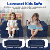 MeMoreCool Modular Kids Play Couch – 10-Piece Foam Sofa for Toddlers & Kids, Convertible Playroom Furniture and Fold-Out Floor Bed, High-Density Foam with Washable Covers – Navy Blue MeMoreCool