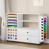 Craft Cart for Cricut Storage Organization, 42'' Rolling Craft Cabinet with 24 Vinyl Roll Holder and 2 Large Drawers Compatible with Cricut Machine White IDEALHOUSE
