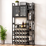 Cozivolife Wine Rack Freestanding Floor,Liquor Bottles Display Organizer with Doors Glass Holder,4 Tiers for Alcohol Accessories Storage and Side 4-Layer Shelves (Black) Cozivolife