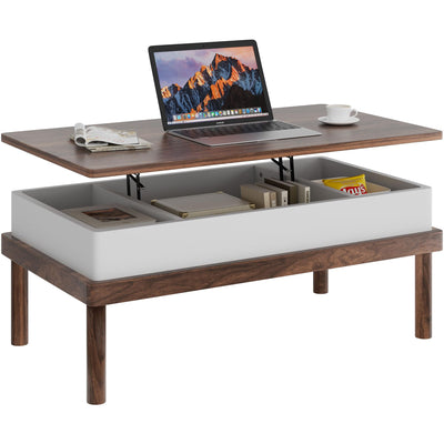 Shintenchi Coffee Table, Lift Top Coffee Table with Hidden Compartment, Rising Tabletop Dining Table, Lift Top Coffee Center Table for for Living Room, Office, Home (Walnut)