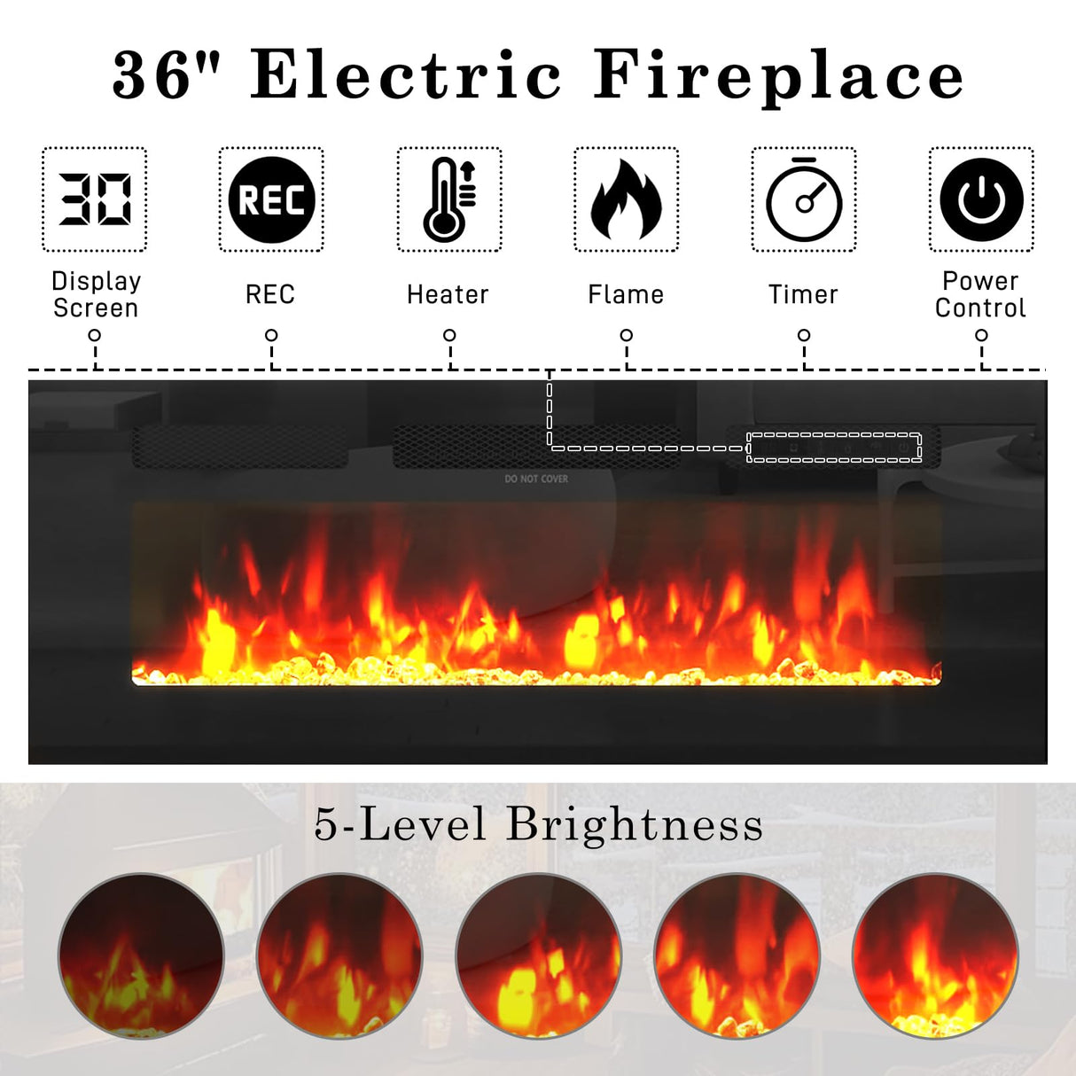 Hlivelood 70" tv Stand w/ 36" Fireplace Up to 80" TVs,High Gloss LED Fireplace TV Stand Entertainment Center for 70/75+/80 inch TV, Modern Media TV Console Cabinet for Living Room,Black Hlivelood