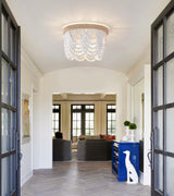 AMZASA White Boho Wood Beaded with Hemp Rope Flush Mount Ceiling Light Farmhouse Small Chandelier Light Fixture for Bedroom Hallway Entryway Closet Kitchen Dining Room Living Room Nursery AMZASA