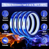 MEBMIK 4 Rolls 10mm x33m(108ft) Blue Heat Tape High Temperature Heat Resistant Tape Heat Transfer Tape for Heat Sublimation Press No Residue and Heat Transfer Vinyl MEBMIK