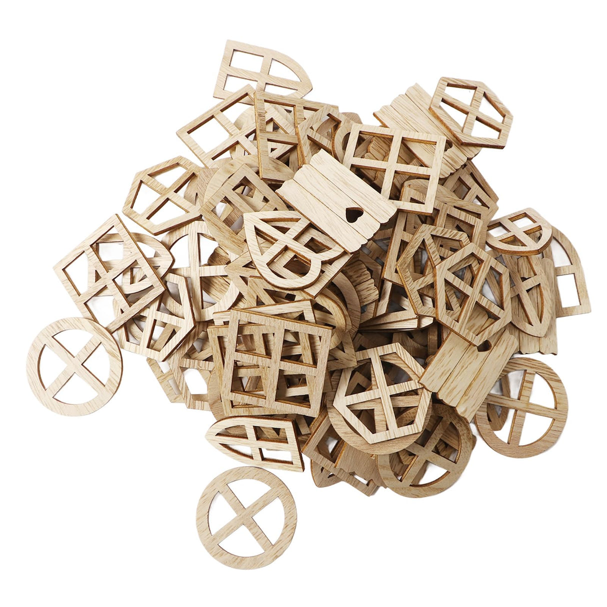 100pcs Wood Window Cutouts - Multipurpose Unfinished Wood Slices, Unfinished Wood Crafts for DIY, Kids Crafts, and Home Decor Projects Topyond