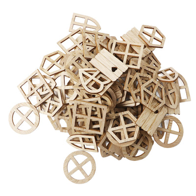 100pcs Wood Window Cutouts - Multipurpose Unfinished Wood Slices, Unfinished Wood Crafts for DIY, Kids Crafts, and Home Decor Projects