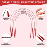 Looen 57 pcs Aluminum Circular Knitting Needles Set with Ergonomic Handles,13 Size Interchangeable Crochet Needles with Storage Case for Small Project (Style 1 New Red) LOOEN