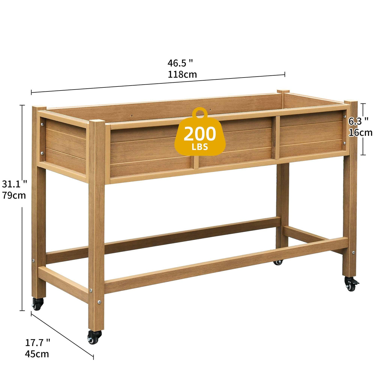 DWVO 47x18x31in Raised Garden Bed, Weather Resistant Poly Wood Planter Box Stand, Planter Box with Legs & Lockable Wheels, Elevated Garden Bed for Backyard Patio Balcony - Brown DWVO