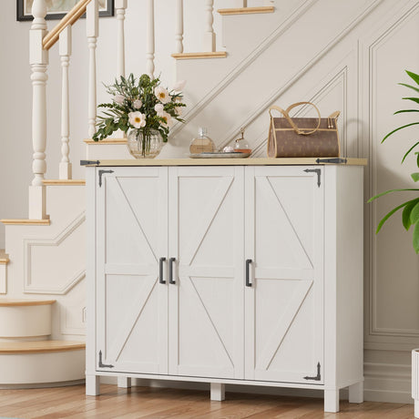 5-Tier Shoe Storage Cabinet, Farmhouse Shoe Rack Organizer Cabinet with 4 Adjustable Shelves & Side Cabinets, Freestanding Shoe Cabinet Storage with Anti-tip Fitting for Entryway, 46.1L×13.7W×40.6H ALLSTAND