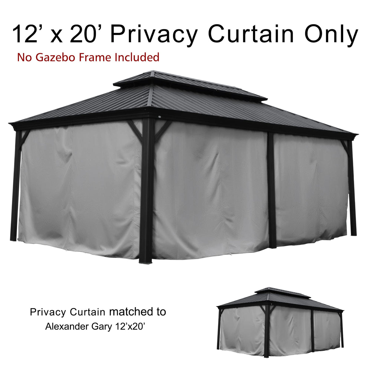 Kozyard Gazebo Privacy Curtain Outdoor Waterproof Sidewall for Hardtop Gazebo, OEM Replacement for Patio Gazebo Curtains for Alexander, Caesar, Rosana and Apollo Model(12ft x 18ft, Gray) Kozyard