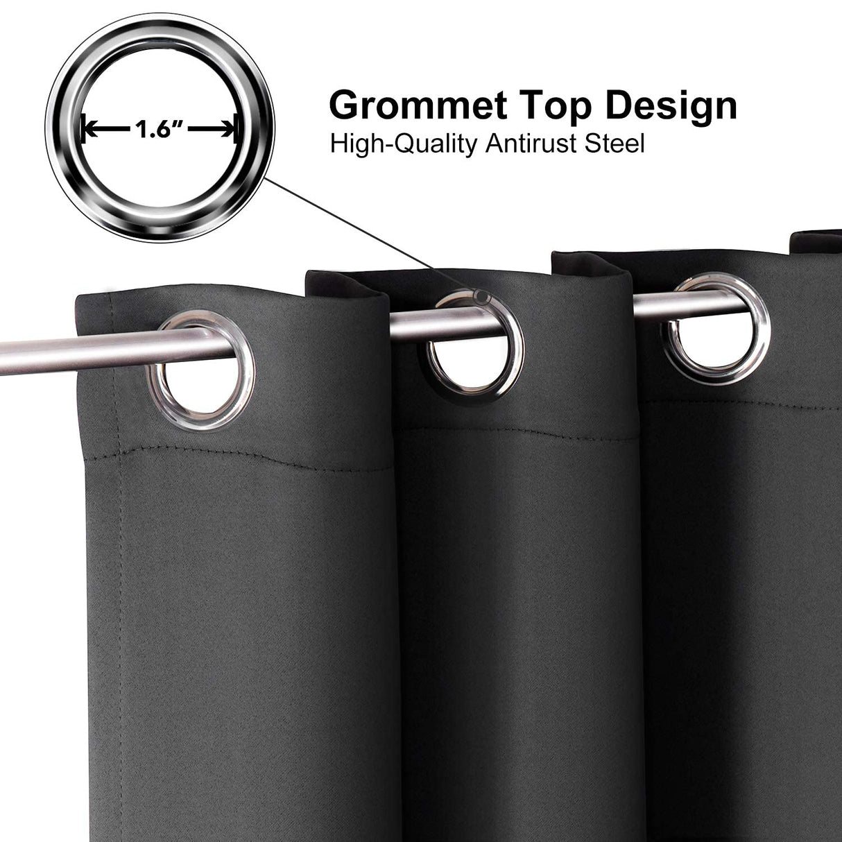 ChrisDowa Grommet Blackout Curtains for Bedroom and Living Room - 2 Panels Set Thermal Insulated Room Darkening Curtains (Dark Grey, 42 x 63 Inch) ChrisDowa