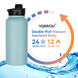 VQRRCKI 32 oz Insulated Water Bottle Bulk 8 Pack, Stainless Steel Sports Water Bottles with Straw Lid & Wide Mouth Lids, Double Walled Vacuum, Leak Proof, Turquoise Blue VQRRCKI