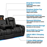 Valencia Home Theater Seating Tuscany 2025 3-Seat Power Recliner with Center Console - Top Grain Nappa 11000 Leather, Cool Gel Memory Foam, USB-C/A Charging, RGB Lights (Midnight Black) VALENCIA THEATER SEATING