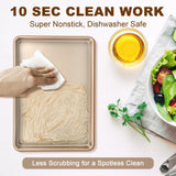 Baking Sheet Pan Set of 3, Commercial Cookie Sheets for Baking, Nonstick Half/Quarter/Jelly Roll Pans Replacement Toaster Oven Tray, Heavy Duty & Easy Clean, Champagne Gold Deedro