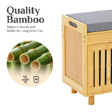 Shoe Storage Bench, Bamboo Entryway Bench with 2 Doors & Padded Seat Cushion, 2 Tier Shoe Rack, 35.4" W x 12.6" D x 19.7" H, Shoe Cabinet Organizer for Entryway, Living Room, Bedroom, Hallway, Nature oakvivo