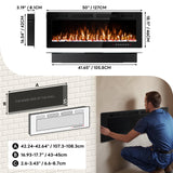 Tornivk 50 Inch Electric Fireplace Inserts Ultra-Thin Freestanding 750/1500W Electric Fireplace Heater Wall Mounted or Recessed Fireplace Electric with Adjustable Multicolor Flame,Timer Tornivk