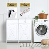 Arlopu Dual Tilt Out Trash Cabinet, 10X2 Gallon Pet Proof Kitchen Pull Out Hidden Garbage Can Cabinet, Freestand Wooden Laundry Sorter Cabinet, W/Drawer, Barn Door, for Home, Living (White) Arlopu