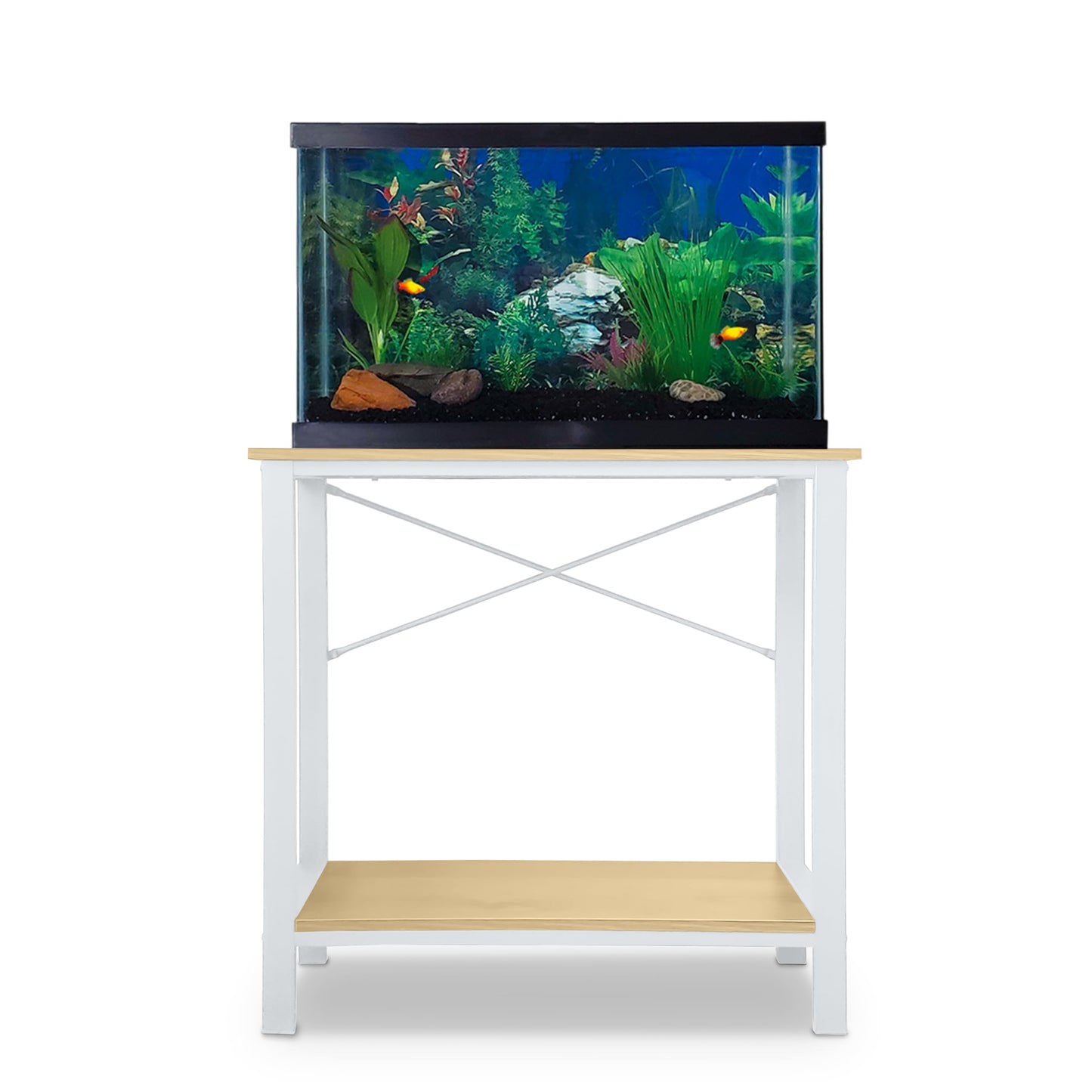 20 Gallon fish tank stand. 10 gallon aquarium Stand. Great fish tank stand for up to 20 gallons. Aquarium table by Fionomenal - White Metal Pine Top - WoodArtSupply