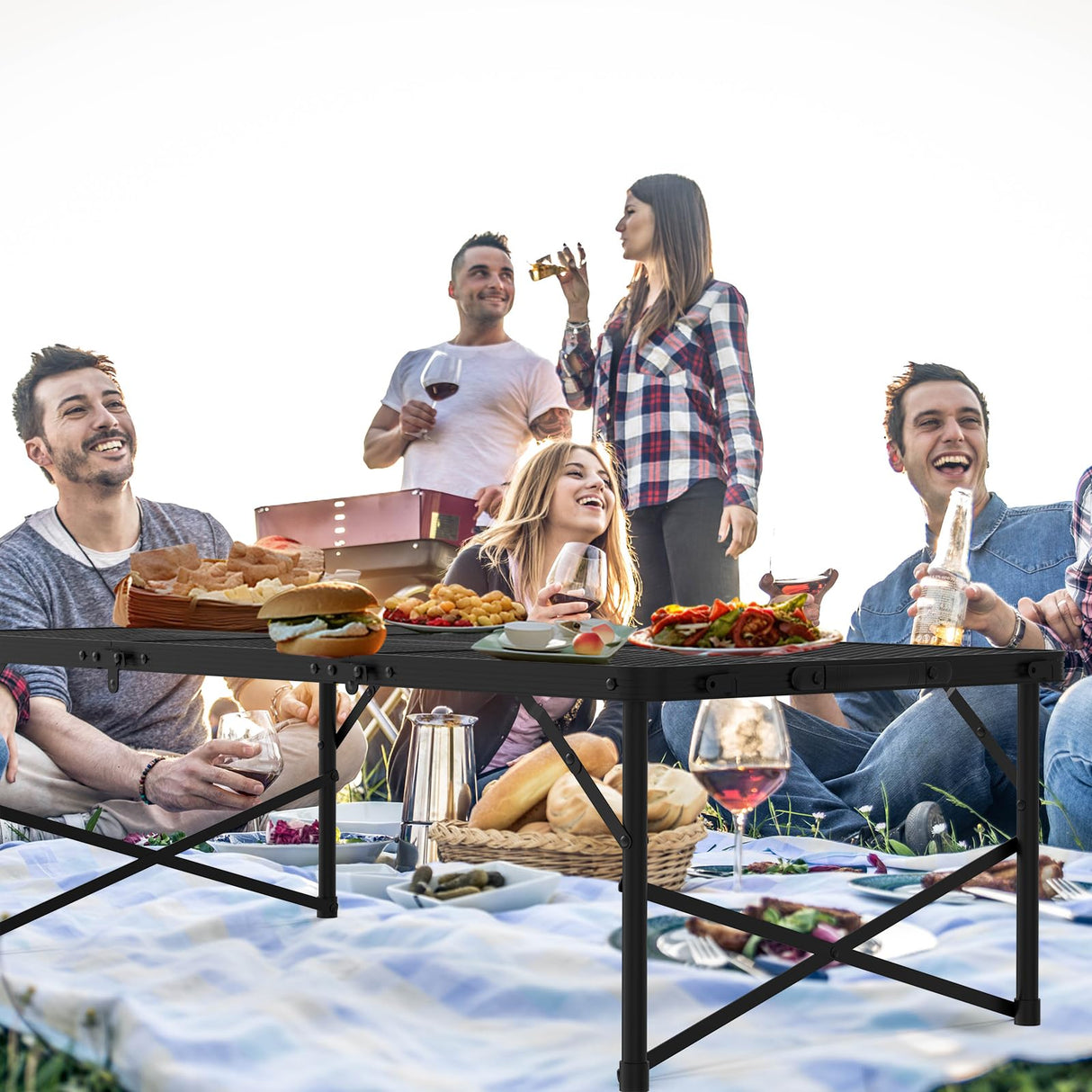 WildFinder Folding Gril Table, 4x2 FT Camping Table with Mesh Desktop,Height Adjustable Folding Grill Table with Mesh Bag,Portable Outdoor for Picnic,Camping,BBQ,Beach(Black) WildFinder