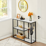WOHOMO Console Table, 12 Inch Narrow Entryway Table for Living Room, 31.5 Inch Modern Industrial Sofa Table with 3-Tier Storage Shelves for Corridor, Hallway, White Marble WOHOMO