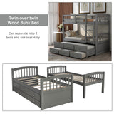 Harper&Bright Designs Twin Over Twin Bunk Bed with Twin Trundle Bed, 3 Storage Drawers, Safety Rail, and Ladder for Bedroom, Guest Room Furniture, Grey Harper & Bright Designs