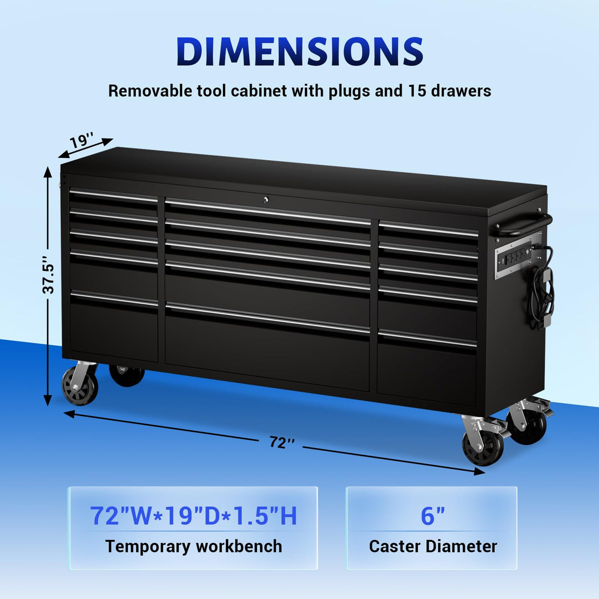 CHETTO C 72-inch Rolling Tool Chest Cabinet Mobile Workbench with 15 Storage Drawers and Wheels, Outlet Black Tool Box for Garage CHETTO C