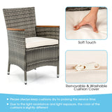 RELAX4LIFE Outdoor Patio Dining Set - 7 Pieces PE Rattan Wicker Furniture Set with Acacia Wood Dining Table Cushioned Armchairs Space-Saving Patio Table and Chairs Set Sectional Conversation Set RELAX4LIFE