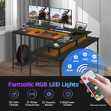 Panana 53.5" L Shaped Computer Desk Gaming Desk with LED Lights and Power Outlets, Reversible L Shaped Corner Desk with Monitor Stand, Home Office Desk with Shelf and USB Port (Black) Panana