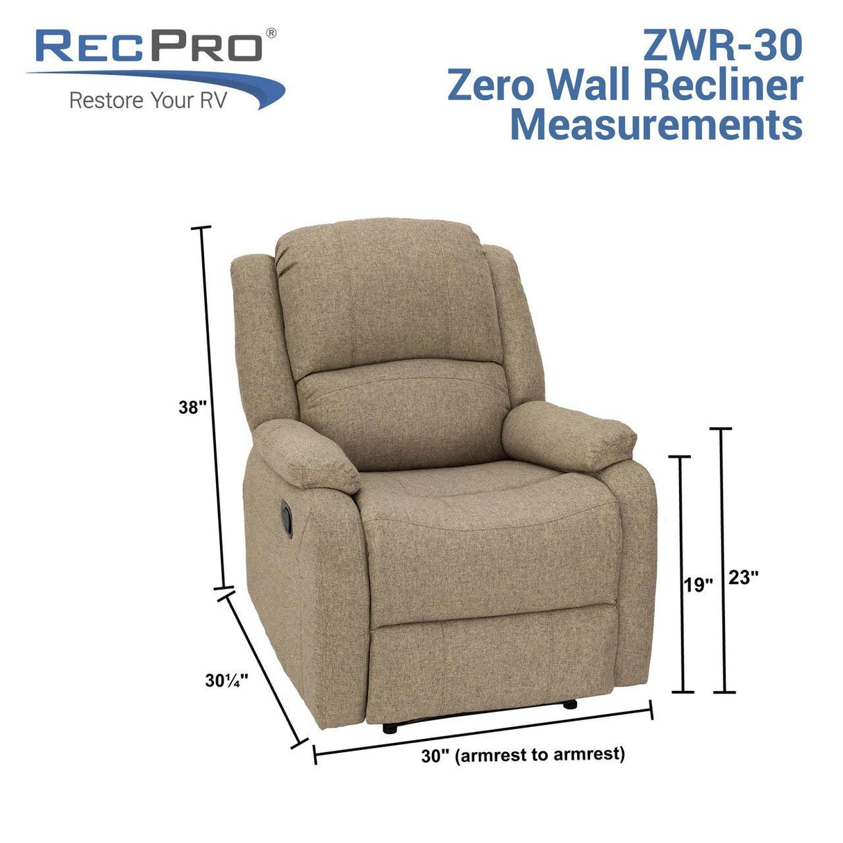 RecPro Charles Collection | 30" Zero Wall RV Recliner | Wall Hugger Recliner | RV Living Room (Slideout) Chair | RV Furniture | RV Chair | Cloth (Oatmeal, 2 Chairs) RecPro