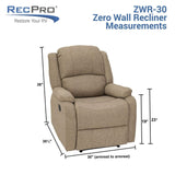 RecPro Charles Collection | 30" Zero Wall Wall Hugger Recliner | RV Living Room (Slideout) Chair | Cloth (Oatmeal, 1 Chair) RecPro