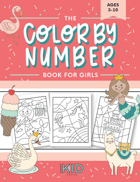 The Color by Number Book for Girls: Over 50 Cute Coloring Designs Including Mermaids, Unicorns, Princesses and More WoodArtSupply