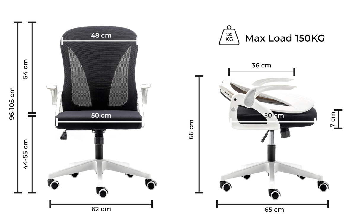 Tervo Model S | Folding Office Chair for Small Spaces | Gaming Chair for Adults & Kids | Ergonomic Mesh Computer Chair for Bedroom | Desk Chair for Home Work | (White & Black) Tervo