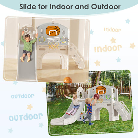 BIERUM 9 in 1 Toddler Playset with Slide, Ring Toss, Basketball Hoop and Telescope - Indoor Outdoor Toddler Playground BIERUM