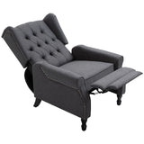 HOMCOM Fabric Upholstered Wingback Recliner, Tufted Push Back Accent Chair, Linen Arm Chair with Footrest, Armrest, Padded Cushion, Dark Grey HOMCOM