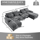 OUYESSIR 134" U Shaped Sectional Cloud Couch,Tufted Couch with Chaise Lounge,Fluffy Grey Sectional Couches for Living Room,Comfy Chenille Modular Sofa with Central Console & USB Port OUYESSIR