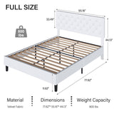 REVOMINCA Full Bed Frame with Headboard, Faux Leather Upholstered Platform Bed Frame, White Bed Frame Full Size, Wooden Slat Support, No Box Spring Needed, White REVOMINCA