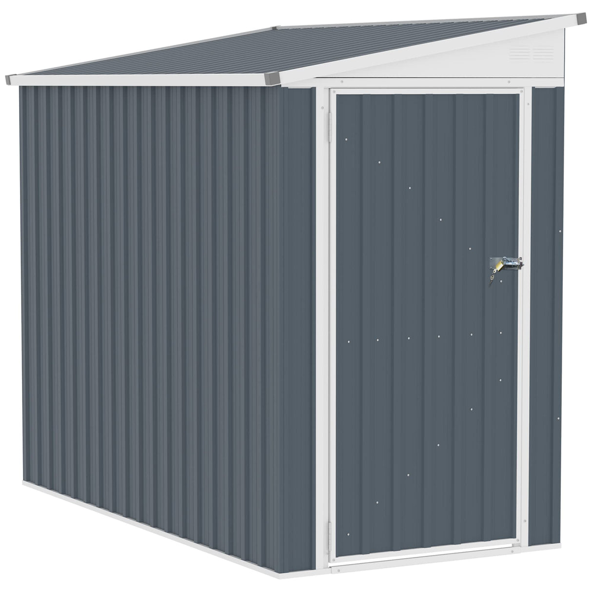 Outsunny 4' x 8' Metal Outdoor Storage Shed, Lean to Storage Shed, Garden Tool Storage House with Lockable Door and 2 Air Vents for Backyard, Patio, Lawn, Dark Gray Outsunny