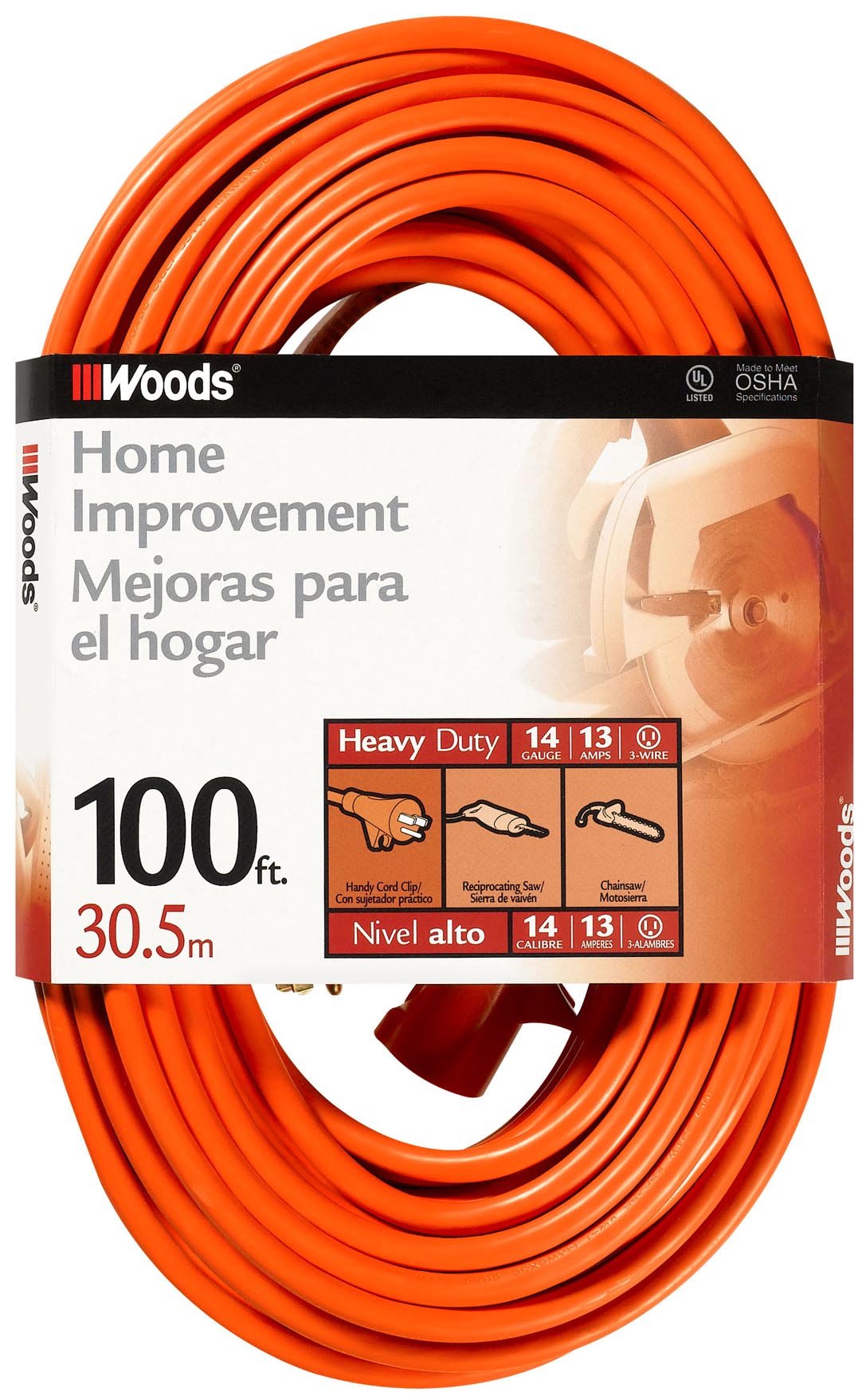 Woods 0627 14/3 Outdoor SJTW Vinyl Extension Cord; 100-Foot; Orange - WoodArtSupply